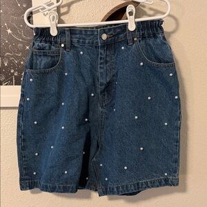 ORTTU Blue Jean Shorts with Pearl Accents